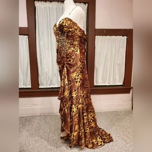 Size 18W Leopard Print Gown with Ruffle Slit
